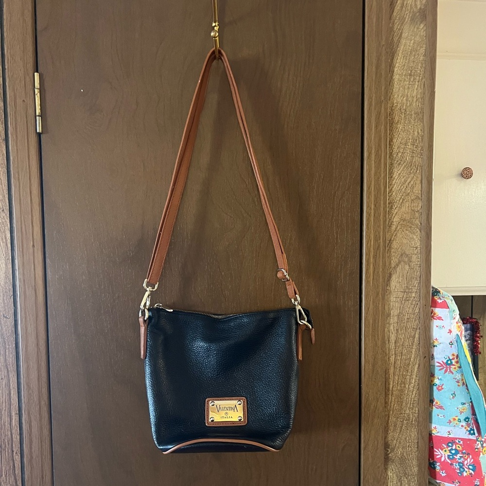 Valentina Black and Brown Leather Shoulder Bag